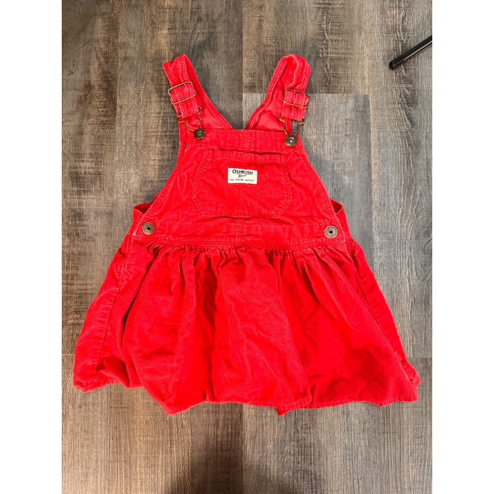 OshKosh Bgosh Toddler Girls Red Corduroy Overall Jumper Dress Size‎ 3T Classic